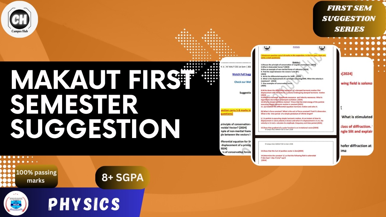 MAKAUT Physics Semester 1 Suggestion 2026 | Important Questions & Exam Strategy #makaut #cse