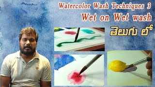 Basic watercolor washes tutorial 3 : How to paint Wet on wet Wash in Telugu