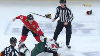 2 Fights at Once! Brandon Duhaime gets dropped! Wild vs Blackhawks