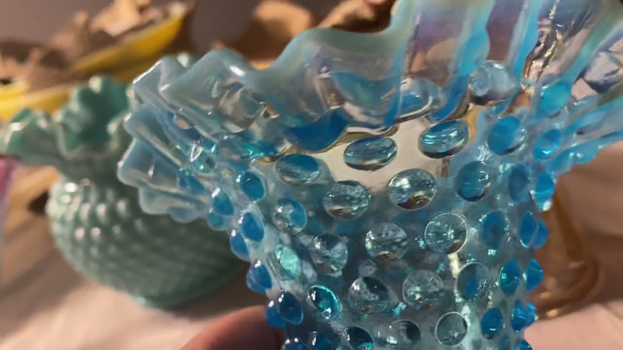 Hobnail, Fenton Vases, Milk Glass came pedestal, rose trimmed serving bowl