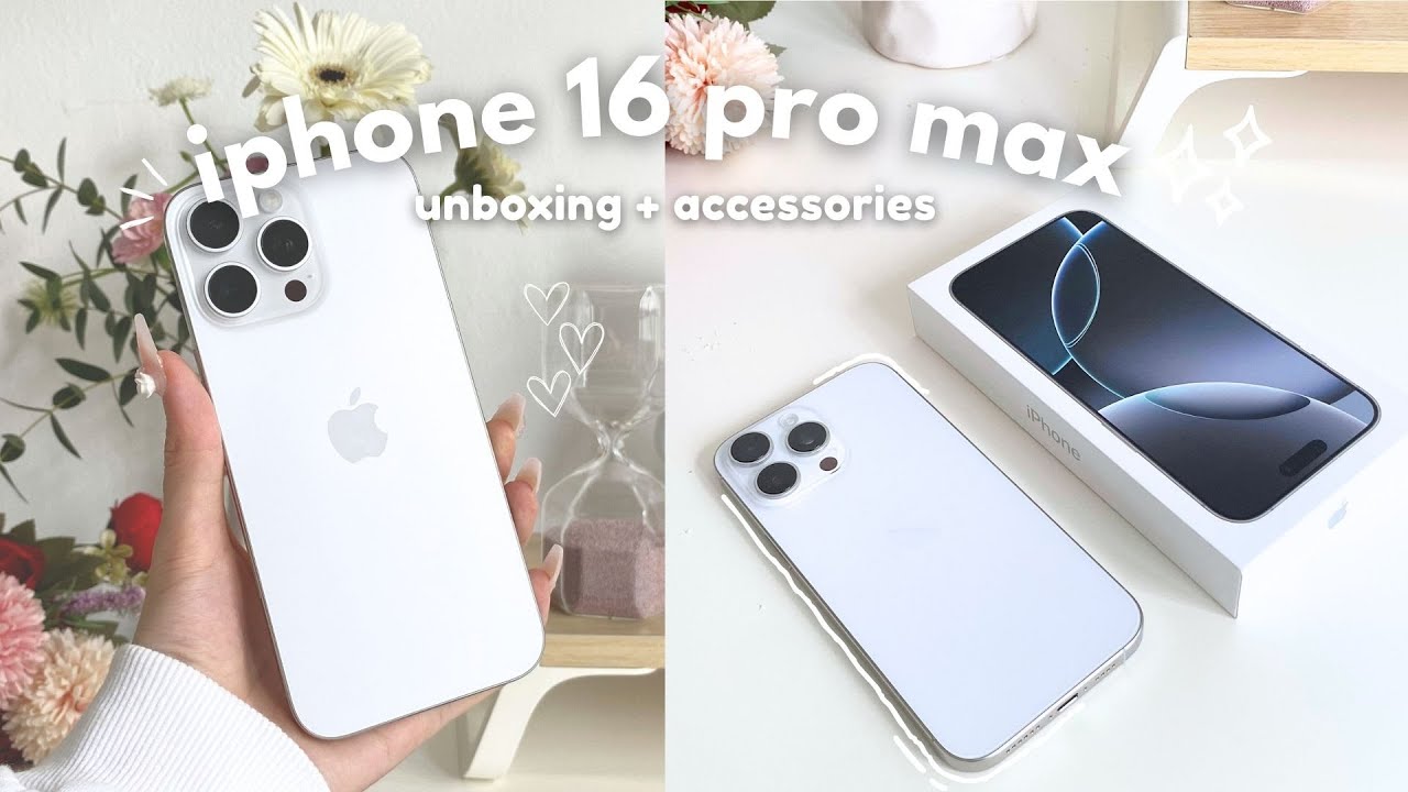 2025 iPhone 16 Pro Max aesthetic unboxing with accessories 🤍 White Titanium + camera test | ASMR ✨