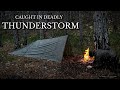 SOLO WINTER RAINSTORM OVERNIGHT - Tarp Survival Shelter in Heavy Rain Camping