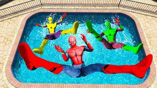 GTA 5 Rainbow Red Vs Yellow & Green Spiderman Jumping Into Pool (Euphoria Physics/Ragdolls) #1