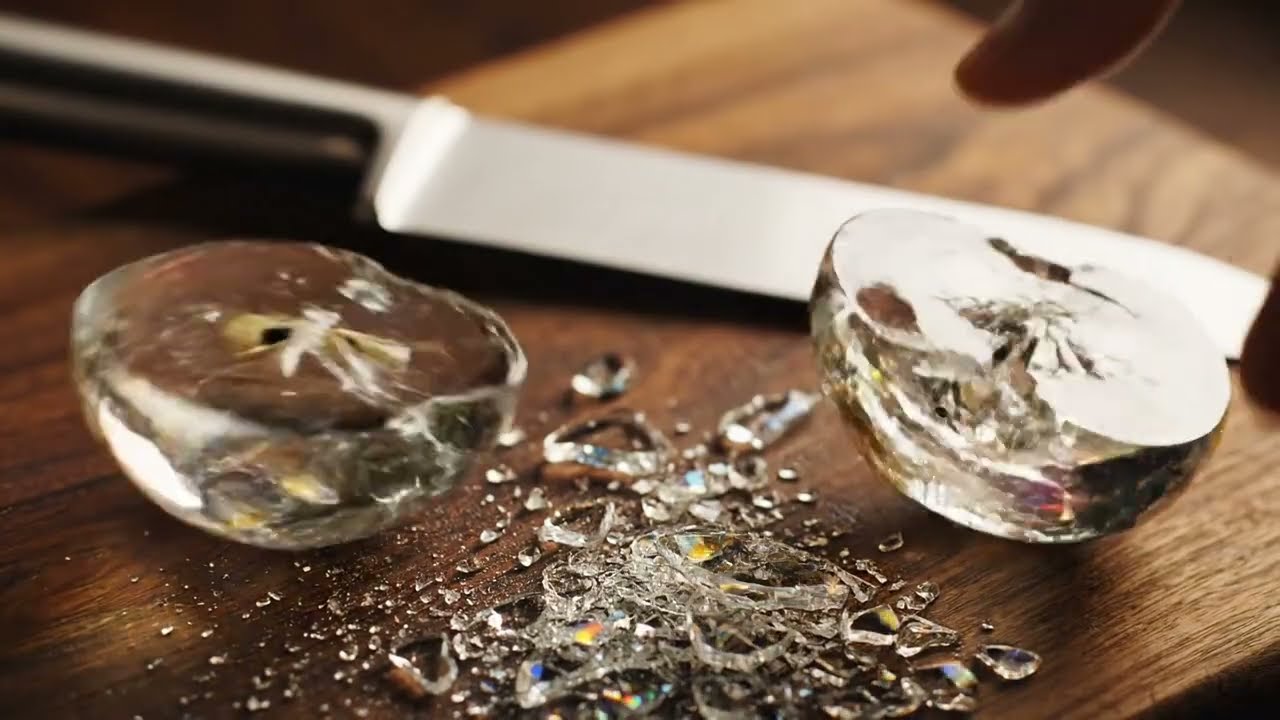 Macro: Slicing a Translucent Crystal Apple | Light Refraction & Satisfying Glass Cracks (No Talking)