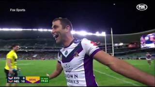Cameron Smith kicks goal from sideline and falls over