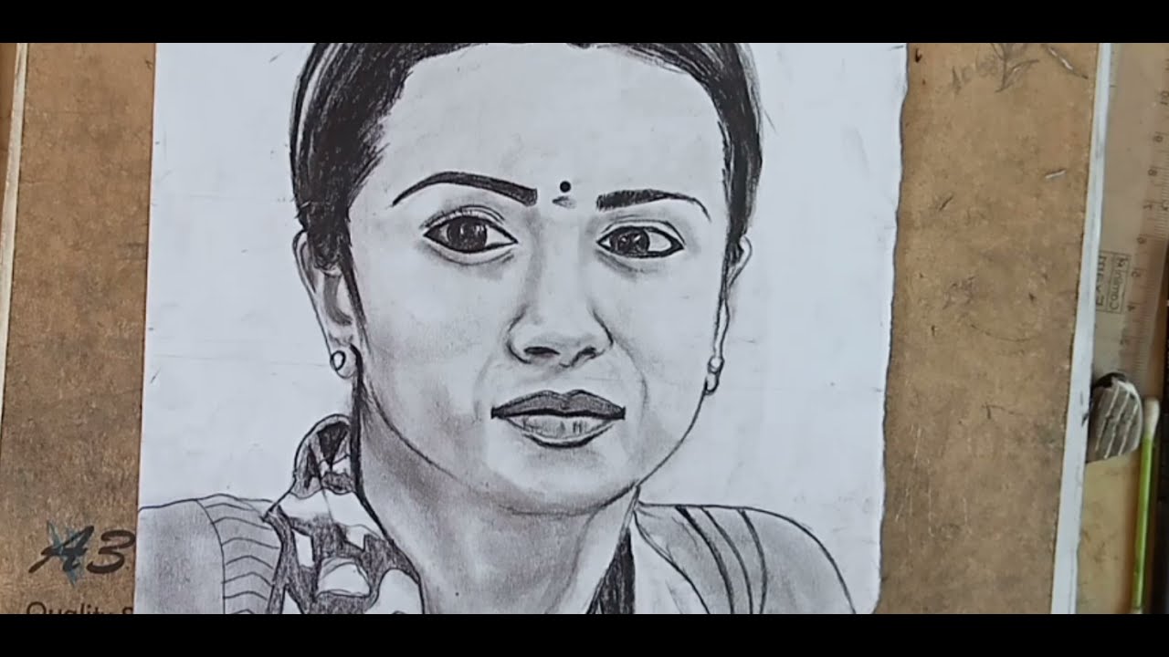 drawing ( ponniyin selvan kundavai ) trisha | drawing time lapse - YouTube