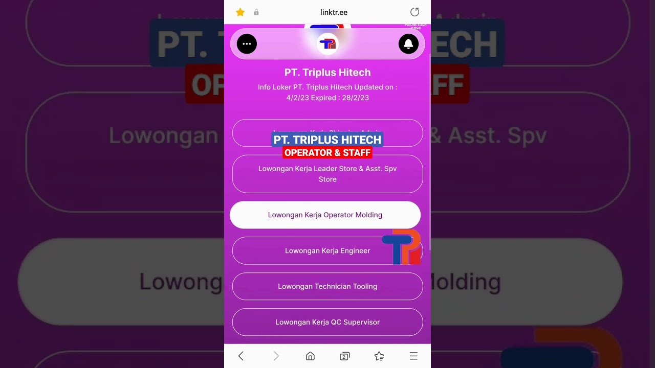PT Triplus Hitech Loker Operator Batam hari ini 