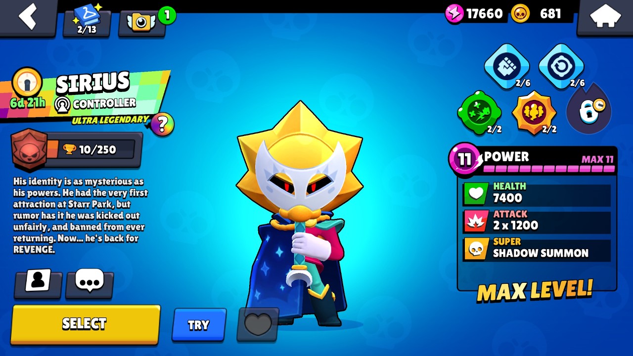 Brawl Stars Sirius Gameplay Unlocked ans Maxed to Power 11