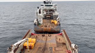 Ship to ship transfer operation At Sea! Massive AHTS vessel in action!