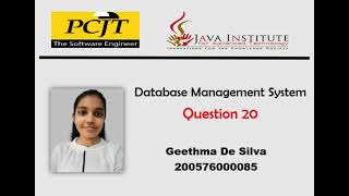 DBMS Question Session | Task 20 | 1st Year | Semester 01 | Java Institute | Geethma De Silva