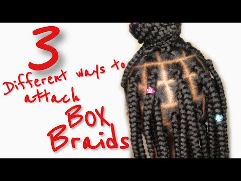 how-to:-box-braids-tutorial-|-rubber-band-method-|-3-different-ways-to-attach-box-braids