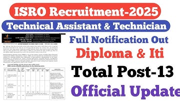 ISRO NRSC Full Notification Out||Diploma & Iti||Total Post-13||Official Update