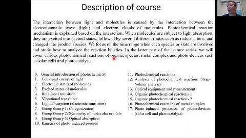 Photochemistry / Spectroscopy Lecture 0 1