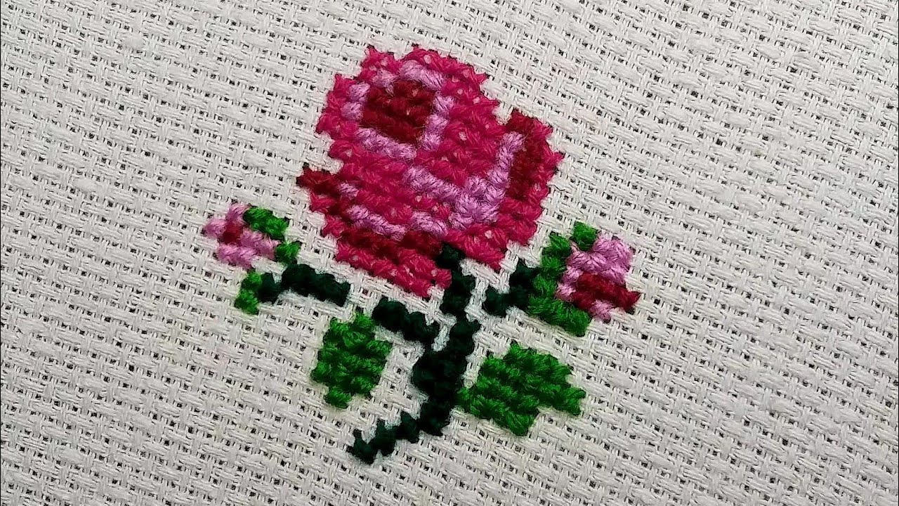 Pink Rose Cross Stitch Pattern, Flower, Beginner embroidery