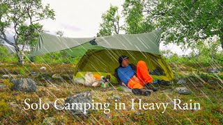 SOLO CAMPING IN HEAVY RAIN - Relaxing & Cooking in the tent, Backpacking the North - ASMR
