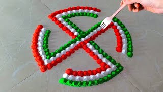 तिरंगा 🇮🇳 rangolis | Happy Independence day rangolis using fork, spoon /Satisfying Indian rangolis