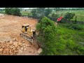 Part 73| Most Impressive Construction Operator Dump Truck Unloading Rock, Dozer Pushing Rock &amp; Tree