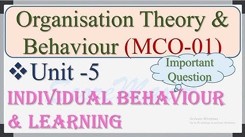 MCO-1 II Unit-5 II Individual Behaviour and Learning II @Scoremax
