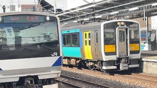 JR東日本キハE130系列キハE131形ｽｲ13＋キハE132形ｽｲ13編成が水戸駅2番線を発車する動画（2023.8.8）