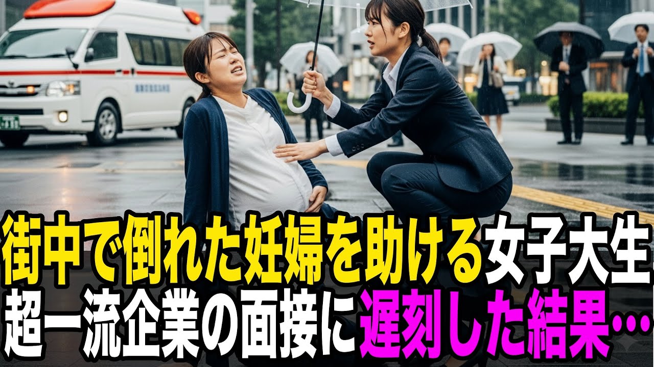 道端で倒れた妊婦を助け、大企業の面接に遅刻した貧乏な女子大生。大企業の面接官に罵倒された結果…