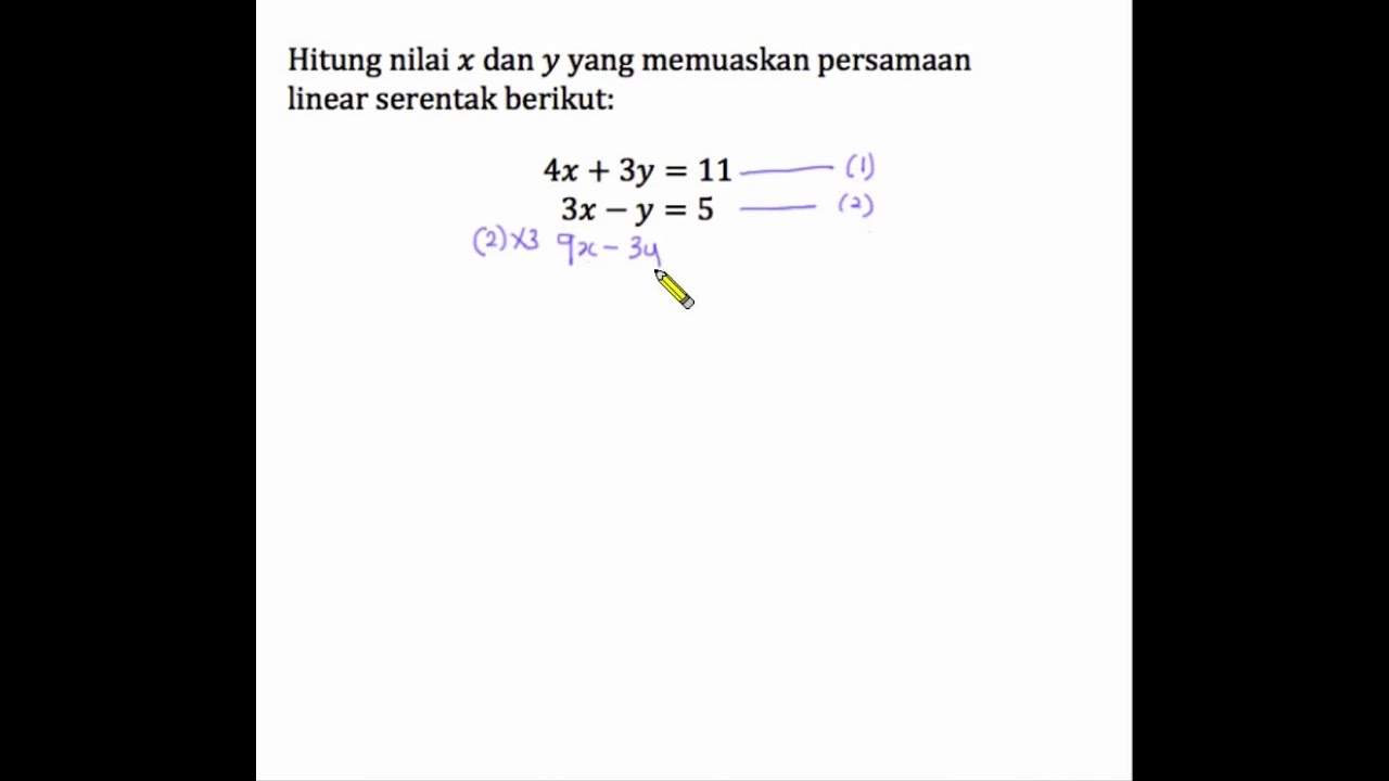 Persamaan Linear Serentak Kaedah Penghapusan Youtube