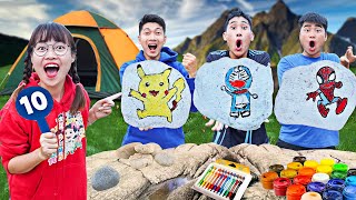 Hà Sam Thi Vẽ Các Nhân Vật Trên Đá - Vẽ Người Nhện, Vẽ Pikachu , Vẽ Doraemon Siêu Đẹp Và Cắm Trại