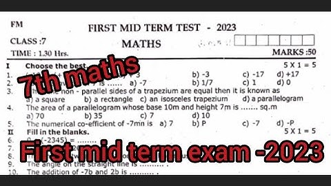 7th maths first mid term exam question paper 2023||english medium||jks channel