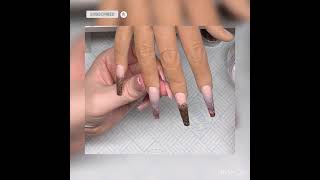 Dior Acrylic Nail Design - Dior Foil - Brown Glitter - Tapered Square Nails - Ombré
