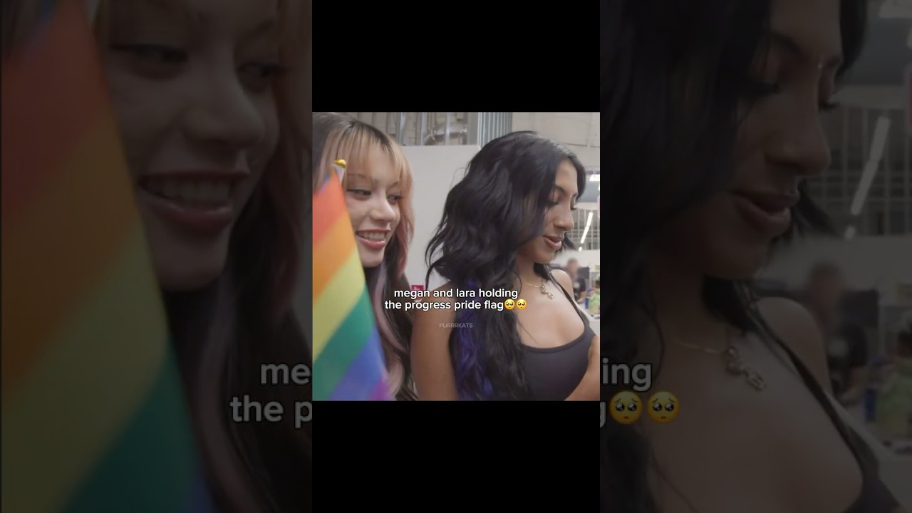 katseye megan & lara holding the progress pride flag when visiting mattel (i absolutely adore them)