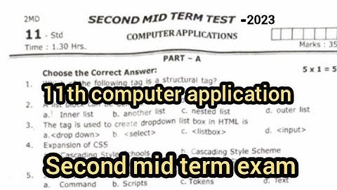 11th computer application second mid term exam question paper in english medium||Jks channel