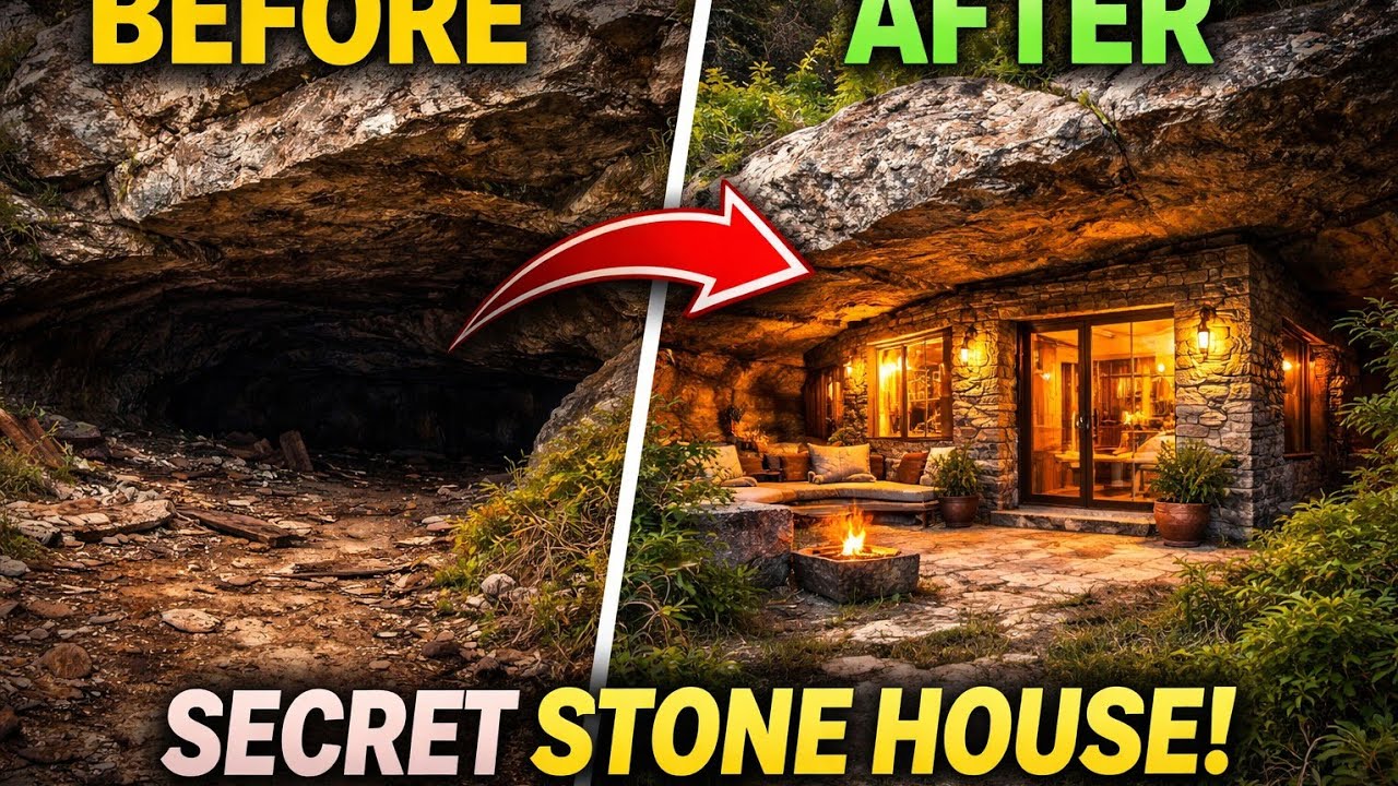 He Built a Secret House Under a Giant Rock 😳 | Hidden Stone House।# ...
