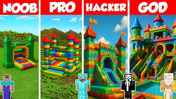 Bouncy Castle Build Battle Challenge - Noob vs Pro vs Hacker vs God - Minecraft Animation