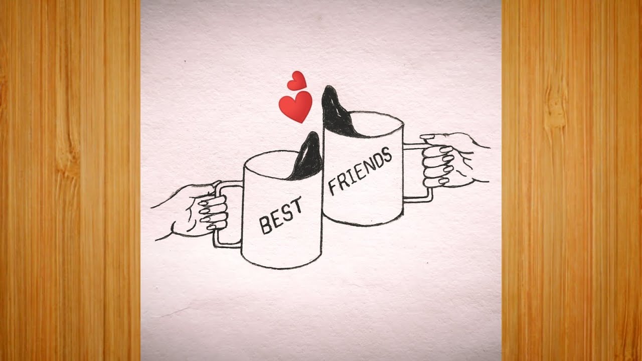 Best Friend Easy Drawing Best Friend Coffee Cups Drawing Friends