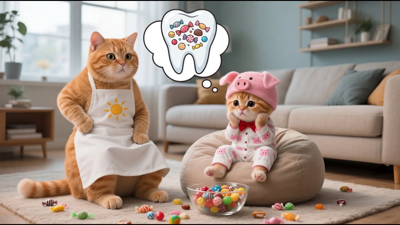 Adorable Ginger Kitten Has Tooth Decay From Eating Too Much Candy, and Mama Cat Helps 🐱🍬💕