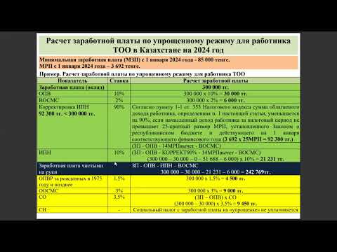 Расчет заработной платы по упрощенному режиму для работника ТОО в Казахстане на 2024 год
