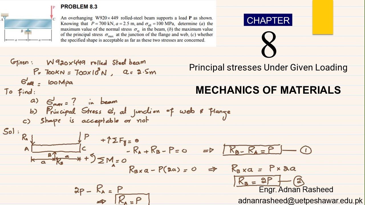 Problem 8.3 || Principal Stresses under Given Loading || MOM by Beer ...