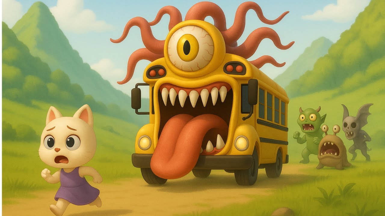 🐱🚌The kitten encountered a mutated school bus monster on its way to school!🐱💥 