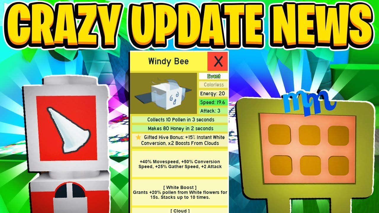 Crazy Update News Windy Bee Stats Petal Items And More In Roblox Bee Swarm Simulator Youtube - roblox bee swarm simulator how to get windy bee