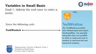 Using Variables in Small Basic (Quarter 2 Module 2)