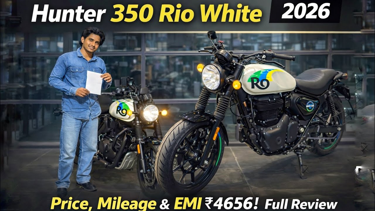 Hunter 350 Rio White 🤍 On Road Price & EMI - YouTube