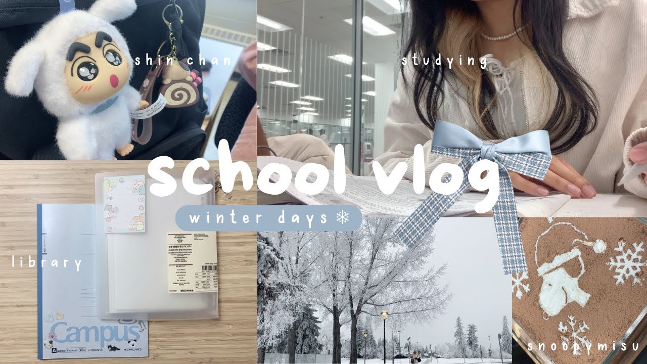 productive school vlog | winter days, snoopymisu, skating, studying, library ･:*:❄️🤍☃︎𓏲ּ
