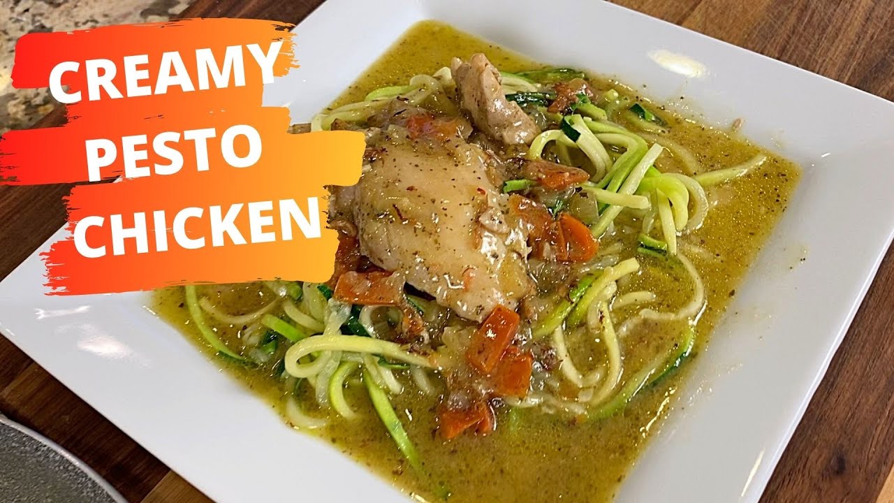 Creamy Pesto Chicken Over Zoodles