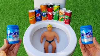 Stretch Armstrong VS Coca Cola, Fanta, Sprite, Schweppes, Pepsi, Fuse Tea and Mentos in the toilet