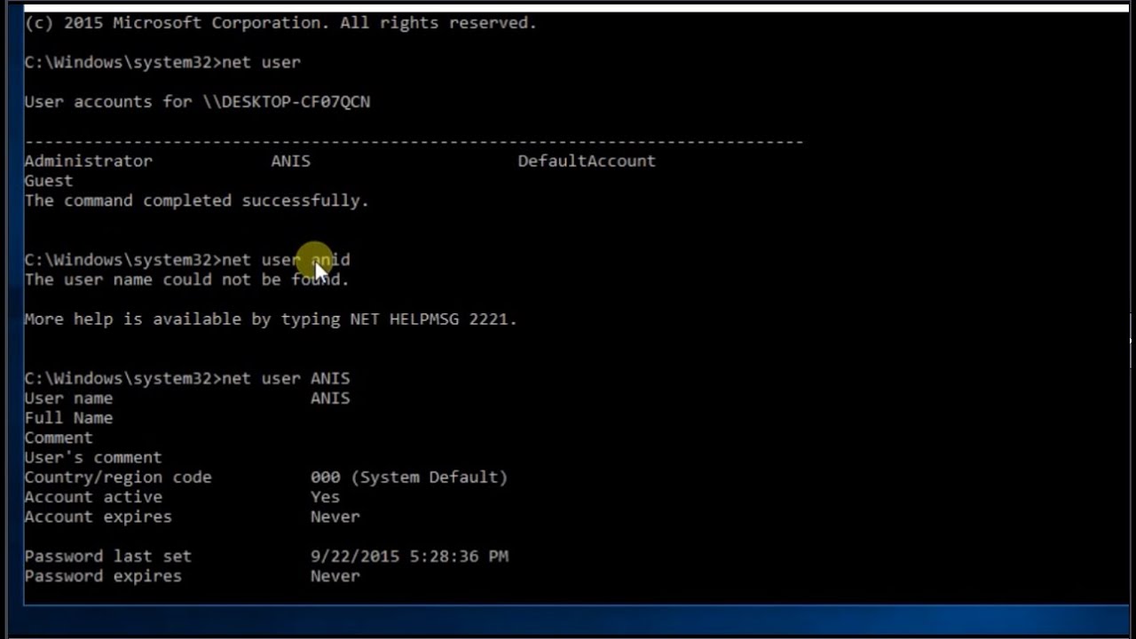 reset windows password with command prompt