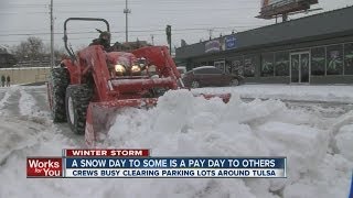 A snow day to some is a pay day to others, crews work to plow Green Country parking lots