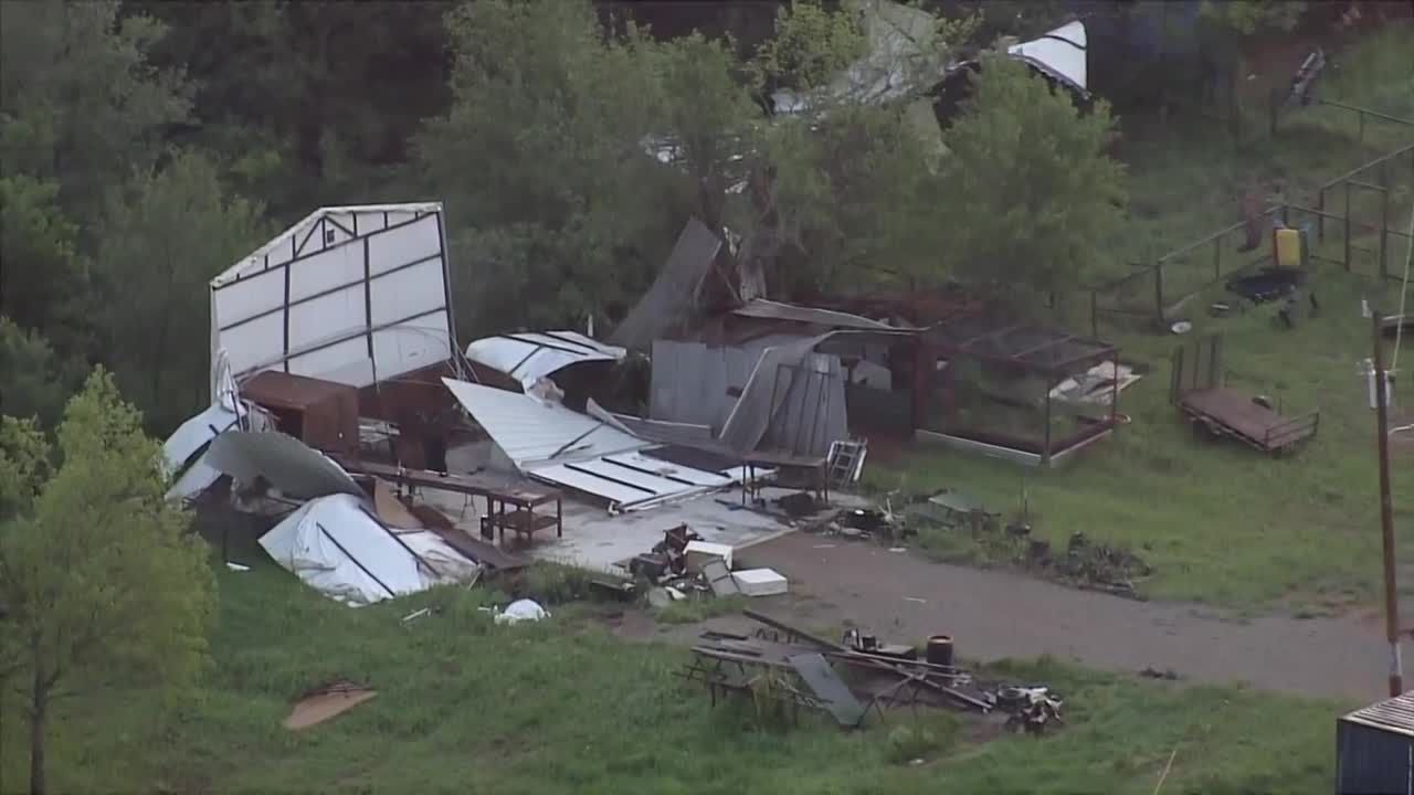Sky 5 surveys tornado damage in Cole - YouTube