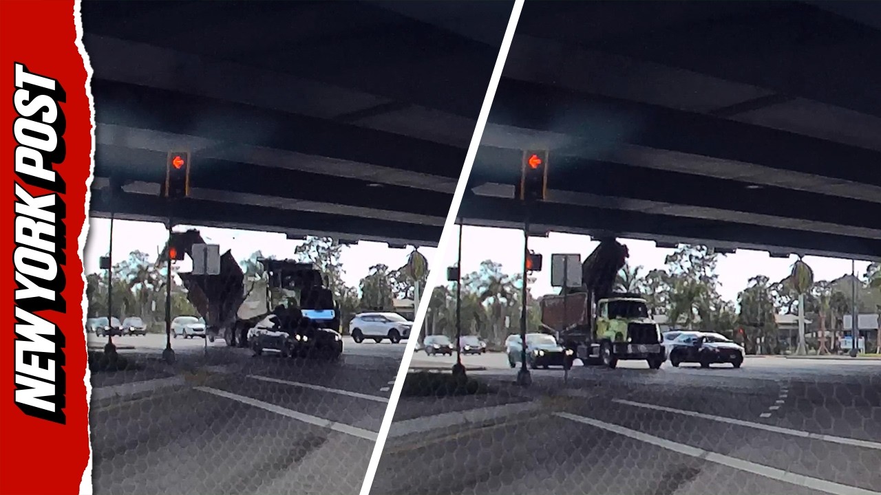 Dramatic Moment Truck Crashes Into Overpass in Florida