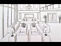 How to draw a room in one point perspective