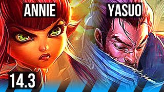 ANNIE vs YASUO (MID) | 500+ games, Dominating | KR Master | 14.3