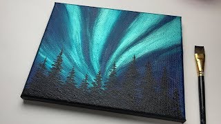 painting acrylic northern lights easy beginners forest paintings tutorial simple canvas aurora tutorials